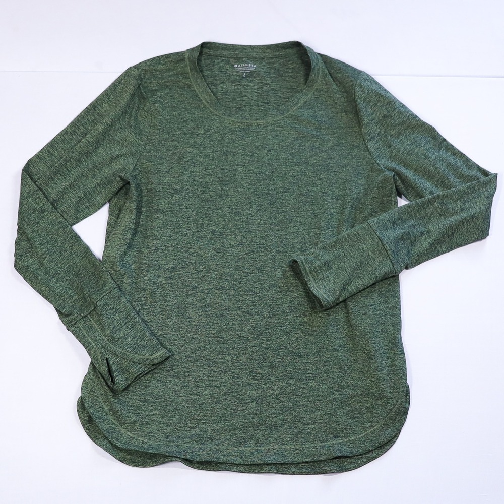 Athleta Uptempo Top Women Large Green Heathered Long Sleeve Thumbhole 382880-30